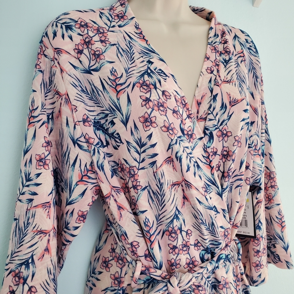 Rene Rofe Pink Tropical Floral Robe - L - Picture 2 of 10